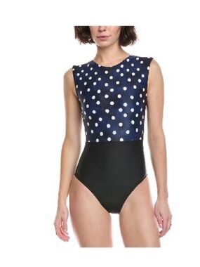 summersalt Navy Polka Dot and Black One-Piece Swimsuit